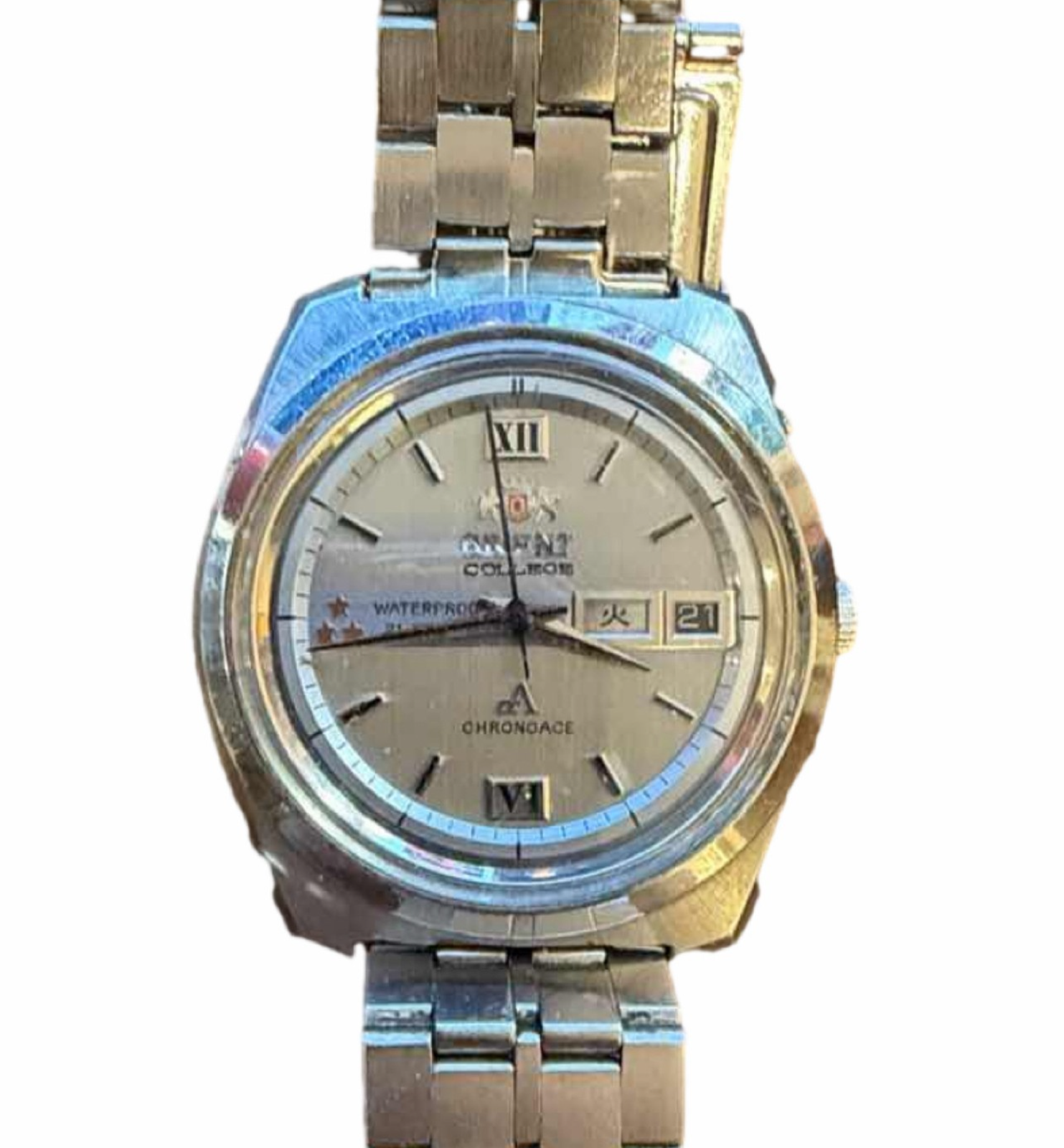 Orient Chronoace Automatic Men Watch Silver Dial Day Date Japan